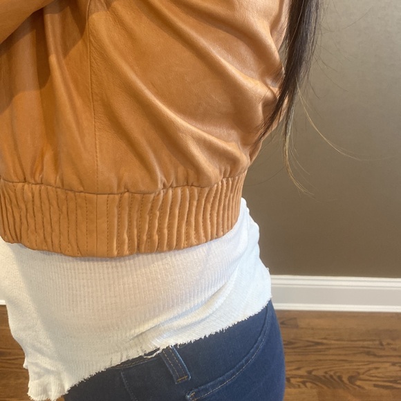 J Brand Natural Leather Cropped Bomber Jacket - Picture 5 of 11